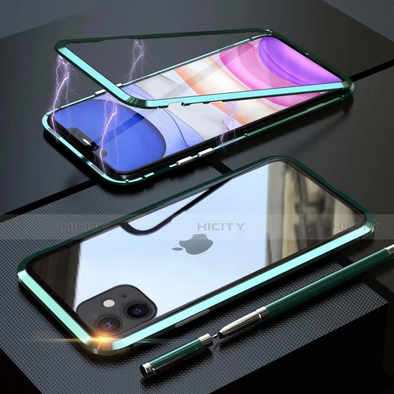Apple iPhone 11用ケース 高級感 手触り良い アルミメタル 製の金属製 360度 フルカバーバンパー 鏡面 カバー M09 アップル グリーン