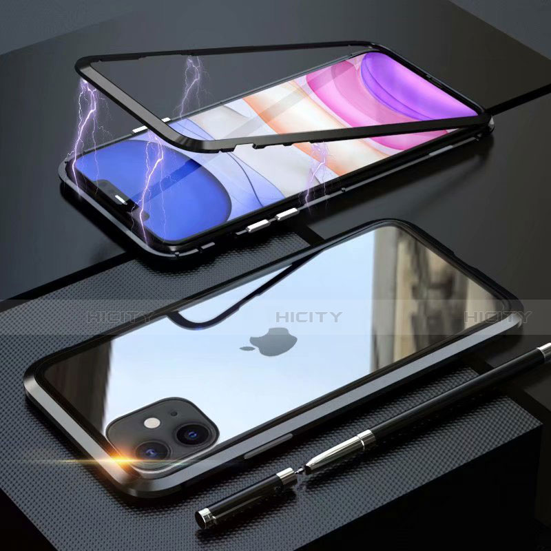 Apple iPhone 11用ケース 高級感 手触り良い アルミメタル 製の金属製 360度 フルカバーバンパー 鏡面 カバー M09 アップル ブラック