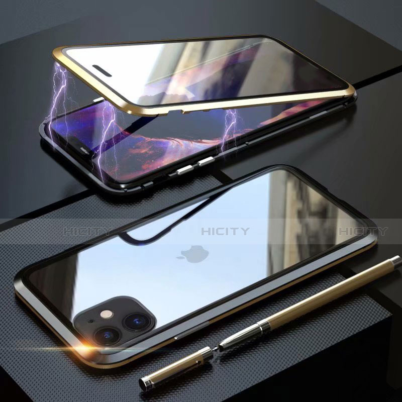Apple iPhone 11用ケース 高級感 手触り良い アルミメタル 製の金属製 360度 フルカバーバンパー 鏡面 カバー M08 アップル ゴールド・ブラック
