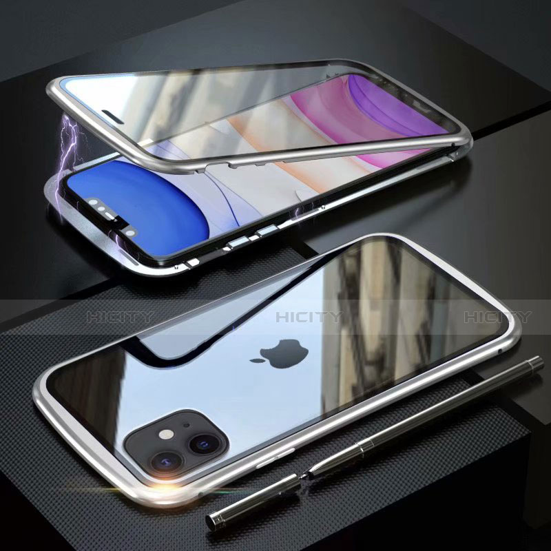 Apple iPhone 11用ケース 高級感 手触り良い アルミメタル 製の金属製 360度 フルカバーバンパー 鏡面 カバー M07 アップル シルバー