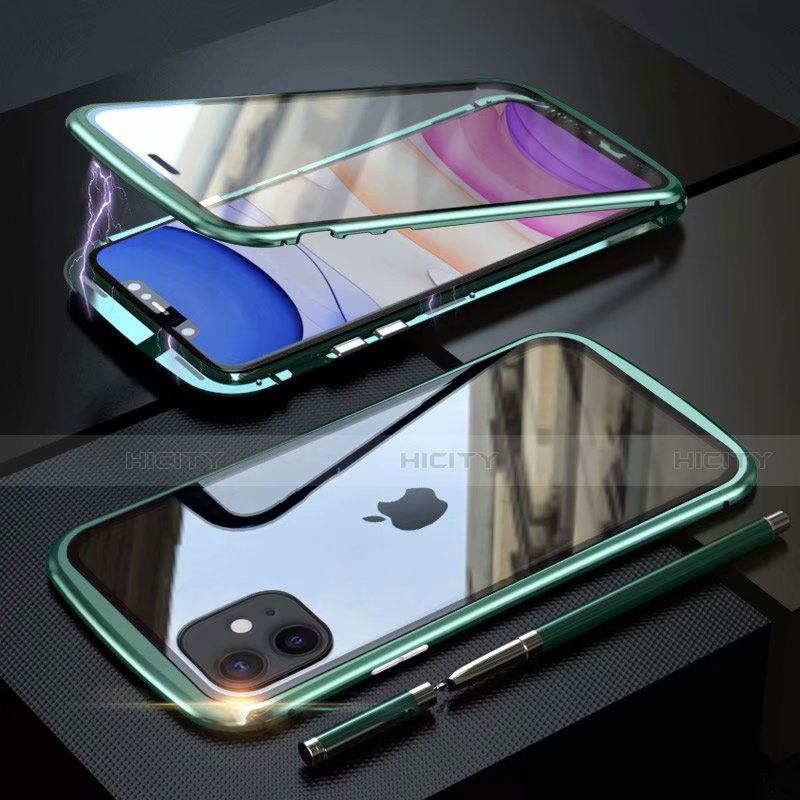 Apple iPhone 11用ケース 高級感 手触り良い アルミメタル 製の金属製 360度 フルカバーバンパー 鏡面 カバー M07 アップル グリーン