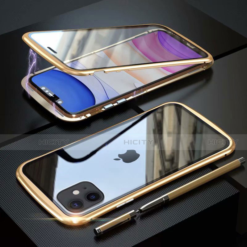 Apple iPhone 11用ケース 高級感 手触り良い アルミメタル 製の金属製 360度 フルカバーバンパー 鏡面 カバー M07 アップル ゴールド