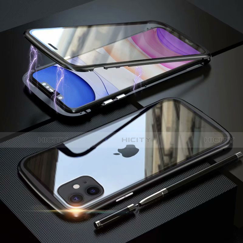Apple iPhone 11用ケース 高級感 手触り良い アルミメタル 製の金属製 360度 フルカバーバンパー 鏡面 カバー M07 アップル ブラック