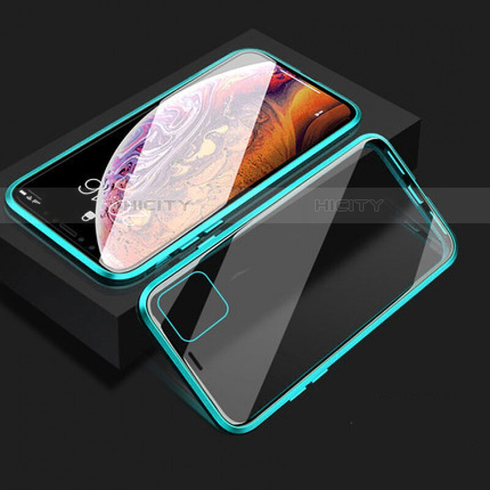 Apple iPhone 11用ケース 高級感 手触り良い アルミメタル 製の金属製 360度 フルカバーバンパー 鏡面 カバー T08 アップル シアン