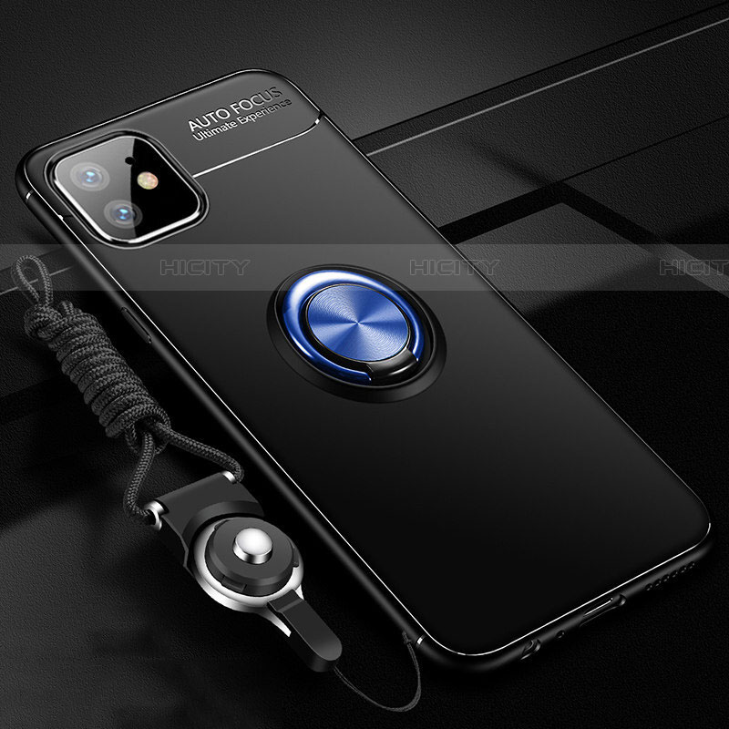 Apple iPhone 11用極薄ソフトケース シリコンケース 耐衝撃 全面保護 アンド指輪 マグネット式 バンパー T02 アップル ネイビー・ブラック