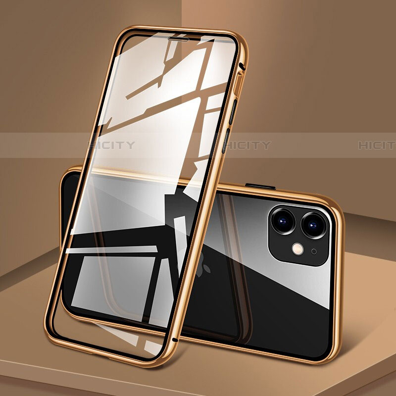 Apple iPhone 11用ケース 高級感 手触り良い アルミメタル 製の金属製 360度 フルカバーバンパー 鏡面 カバー T09 アップル ゴールド