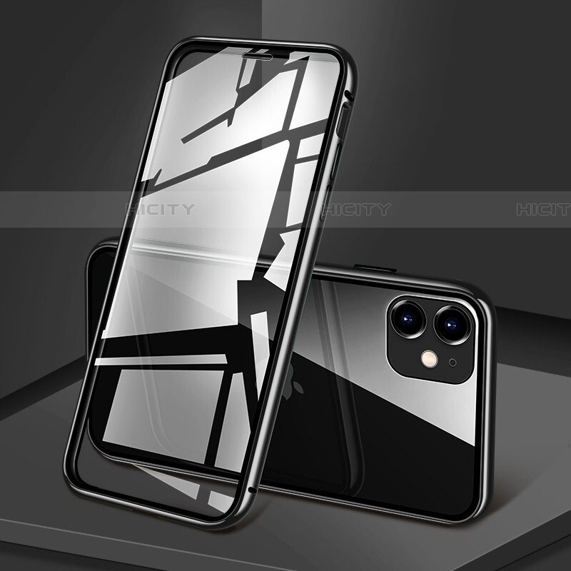 Apple iPhone 11用ケース 高級感 手触り良い アルミメタル 製の金属製 360度 フルカバーバンパー 鏡面 カバー T09 アップル ブラック