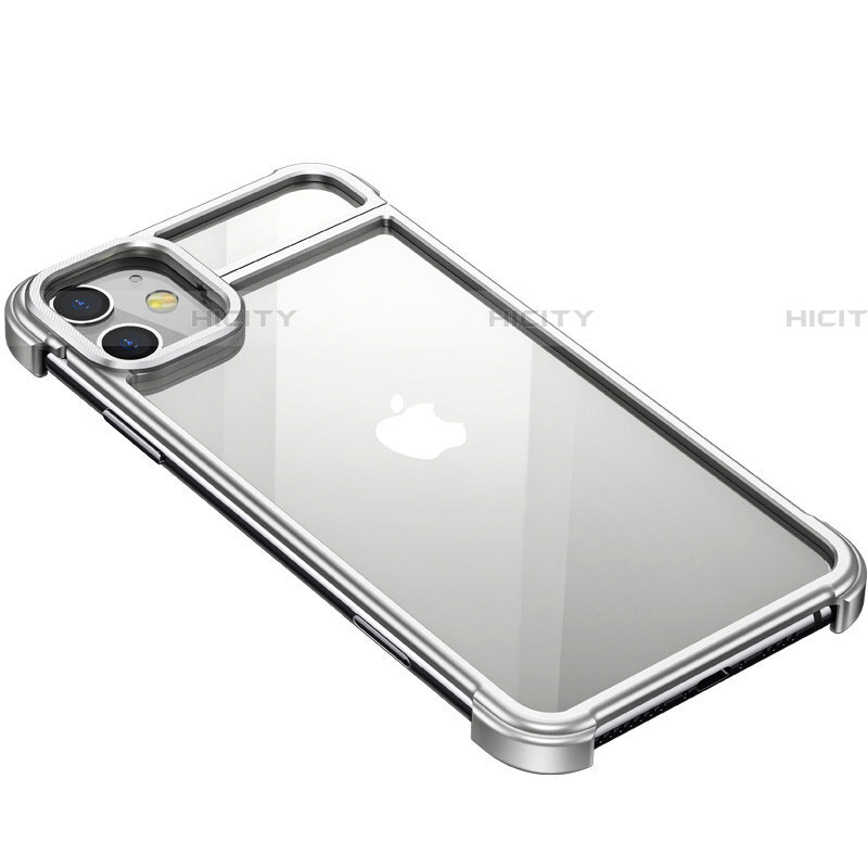 Apple iPhone 11用ケース 高級感 手触り良い アルミメタル 製の金属製 バンパー カバー T02 アップル シルバー