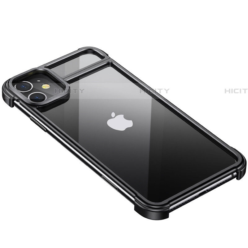 Apple iPhone 11用ケース 高級感 手触り良い アルミメタル 製の金属製 バンパー カバー T02 アップル ブラック
