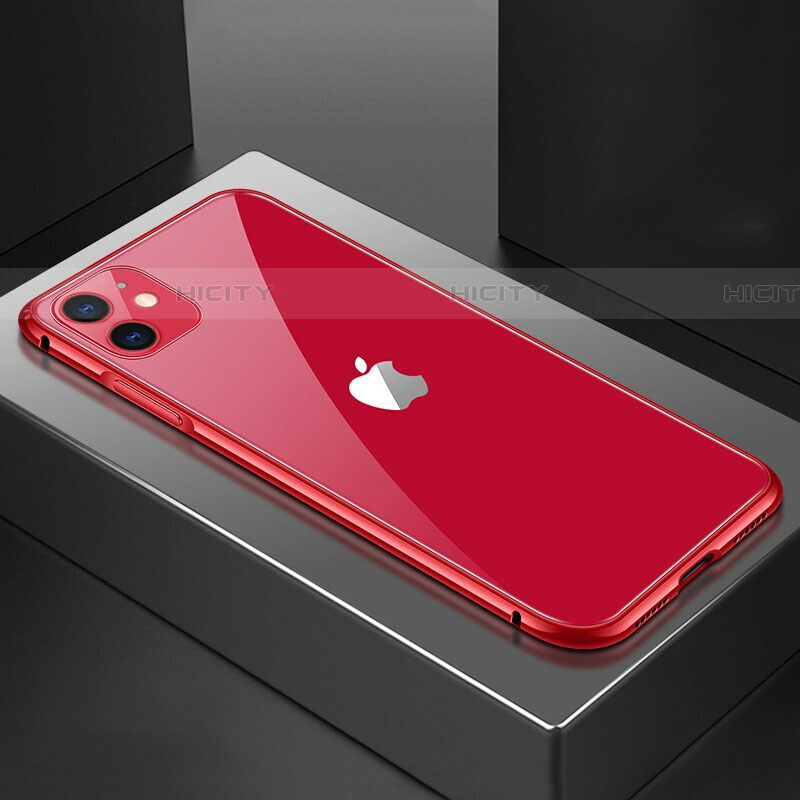 Apple iPhone 11用ケース 高級感 手触り良い アルミメタル 製の金属製 360度 フルカバーバンパー 鏡面 カバー T02 アップル レッド