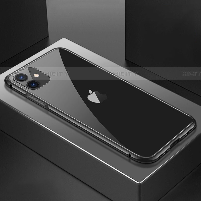 Apple iPhone 11用ケース 高級感 手触り良い アルミメタル 製の金属製 360度 フルカバーバンパー 鏡面 カバー T02 アップル ブラック