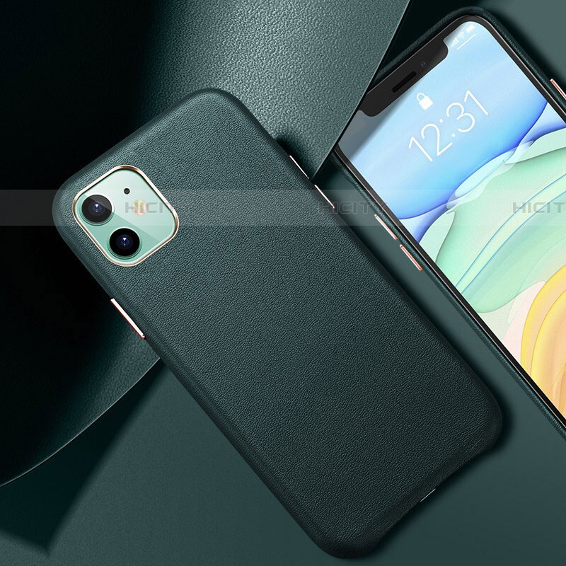 Apple iPhone 11用ケース 高級感 手触り良いレザー柄 R02 アップル グリーン