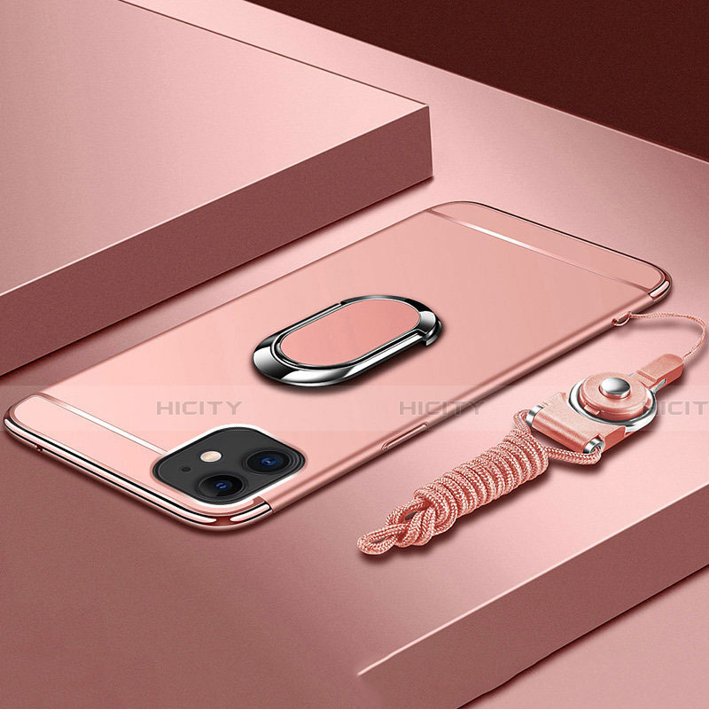 Apple iPhone 11用ケース 高級感 手触り良い メタル兼プラスチック バンパー アンド指輪 T01 アップル ローズゴールド