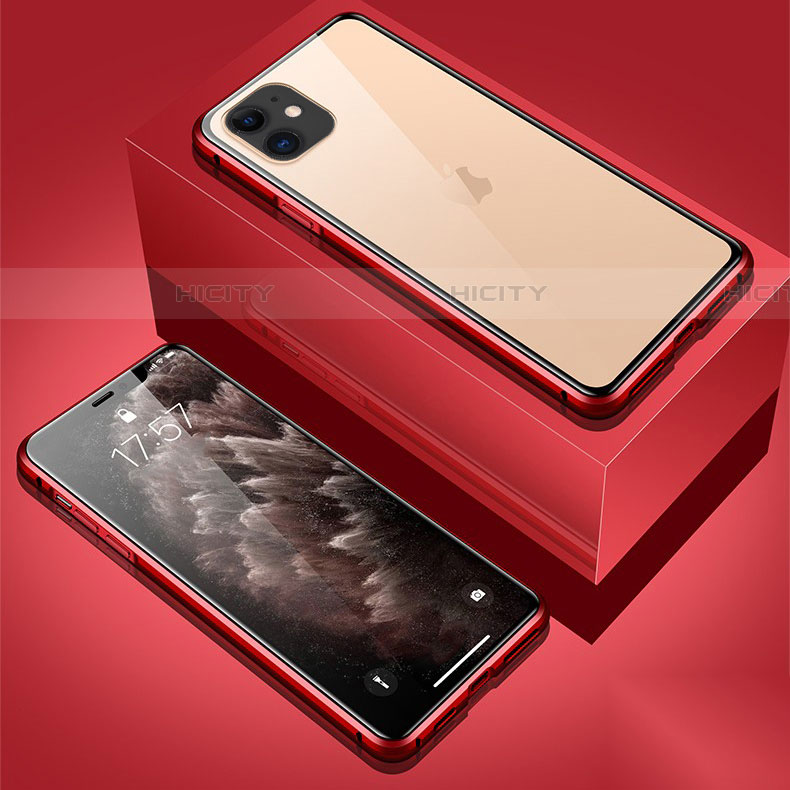 Apple iPhone 11用ケース 高級感 手触り良い アルミメタル 製の金属製 360度 フルカバーバンパー 鏡面 カバー T01 アップル レッド