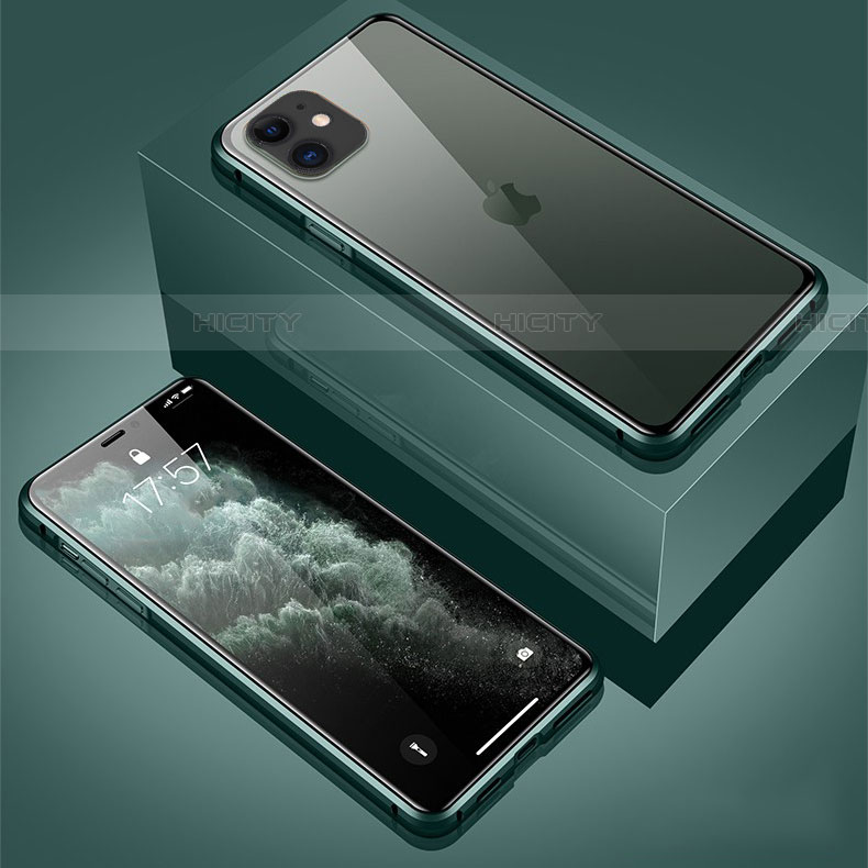 Apple iPhone 11用ケース 高級感 手触り良い アルミメタル 製の金属製 360度 フルカバーバンパー 鏡面 カバー T01 アップル グリーン