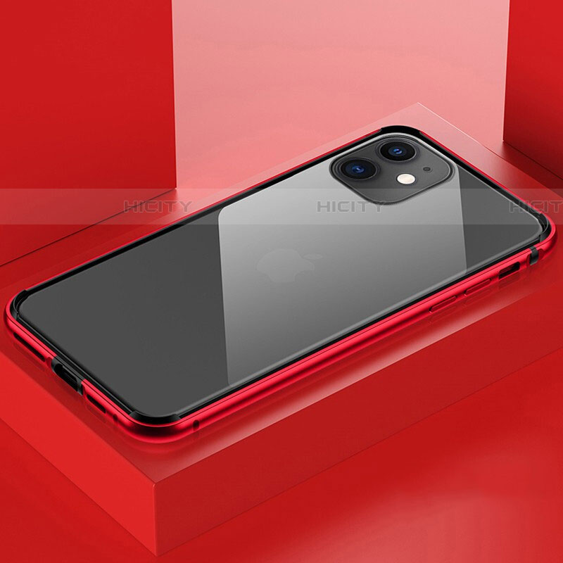Apple iPhone 11用ケース 高級感 手触り良い アルミメタル 製の金属製 360度 フルカバーバンパー 鏡面 カバー T03 アップル レッド