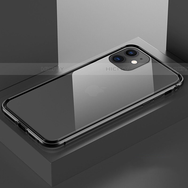 Apple iPhone 11用ケース 高級感 手触り良い アルミメタル 製の金属製 360度 フルカバーバンパー 鏡面 カバー T03 アップル ブラック