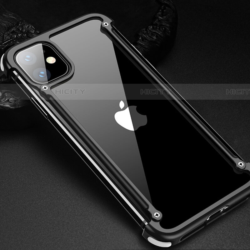 Apple iPhone 11用ケース 高級感 手触り良い アルミメタル 製の金属製 バンパー カバー T01 アップル ブラック