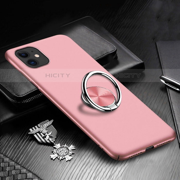 Apple iPhone 11用ハードケース プラスチック 質感もマット アンド指輪 マグネット式 P03 アップル ピンク