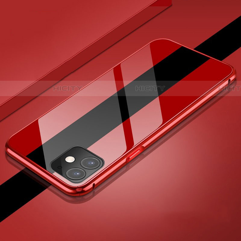 Apple iPhone 11用ケース 高級感 手触り良い アルミメタル 製の金属製 360度 フルカバーバンパー 鏡面 カバー T04 アップル レッド