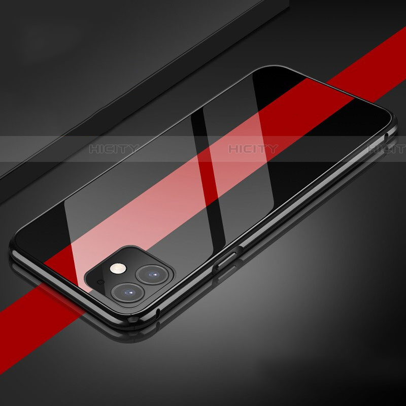 Apple iPhone 11用ケース 高級感 手触り良い アルミメタル 製の金属製 360度 フルカバーバンパー 鏡面 カバー T04 アップル ブラック