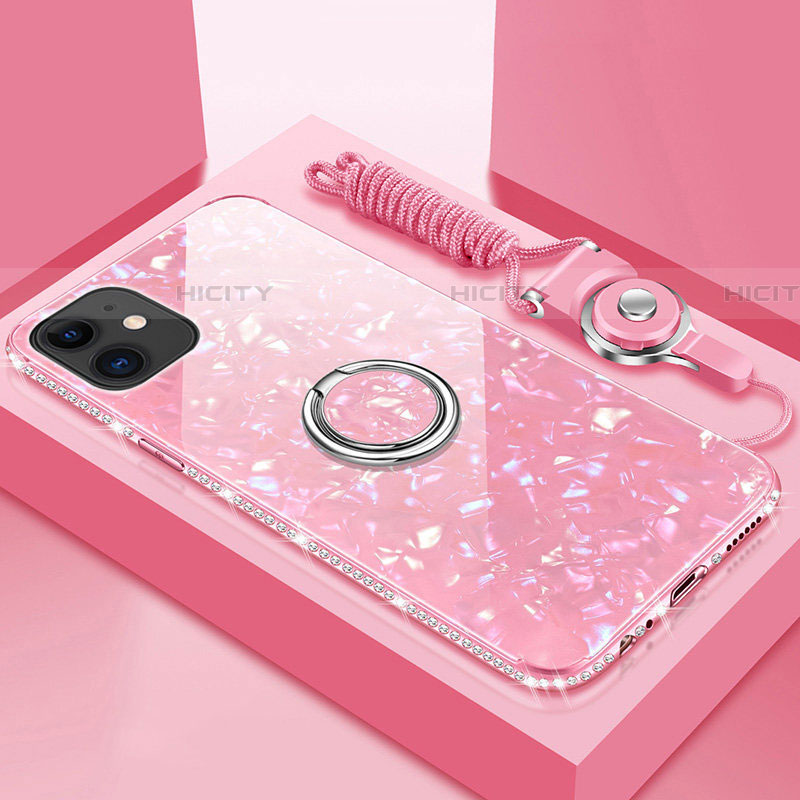 Apple iPhone 11用ハイブリットバンパーケース プラスチック 鏡面 カバー アンド指輪 マグネット式 T02 アップル ピンク