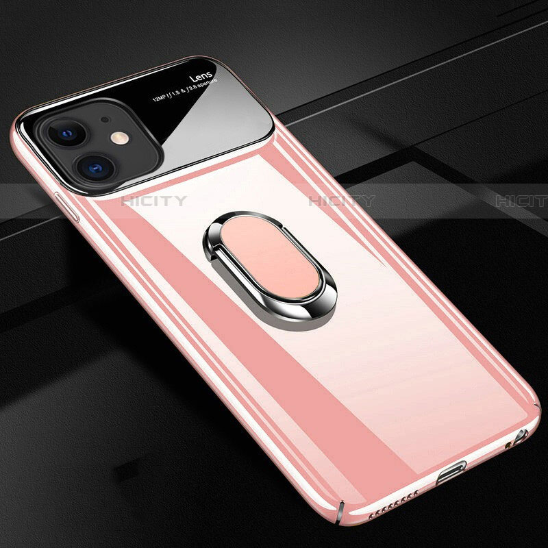Apple iPhone 11用ハードケース プラスチック 質感もマット アンド指輪 マグネット式 P02 アップル ピンク