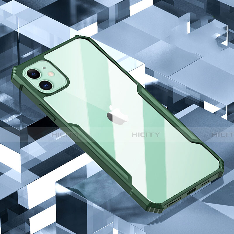 Apple iPhone 11用ハイブリットバンパーケース クリア透明 プラスチック 鏡面 カバー H01 アップル グリーン