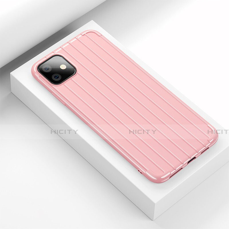 Apple iPhone 11用シリコンケース ソフトタッチラバー ライン カバー C01 アップル ピンク