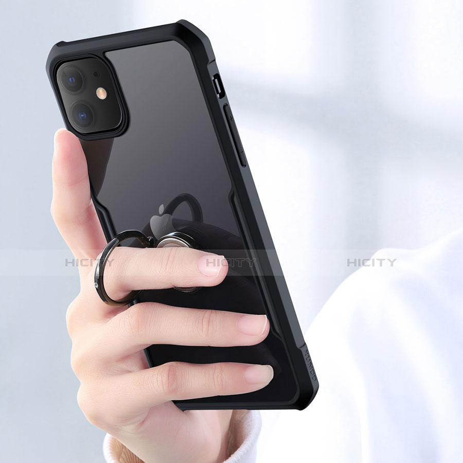 Apple iPhone 11用360度 フルカバーハイブリットバンパーケース クリア透明 プラスチック 鏡面 アンド指輪 マグネット式 アップル 