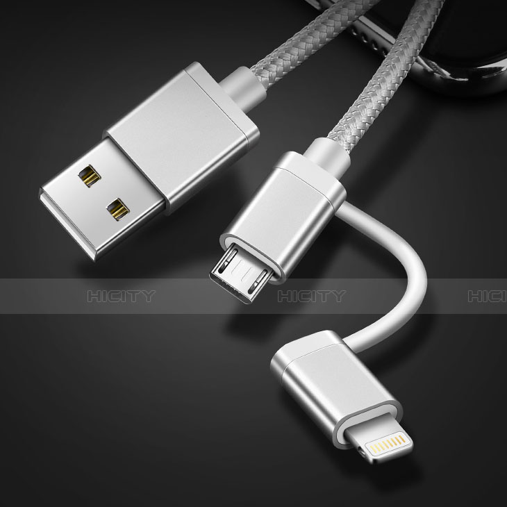 Apple iPhone 11 Pro用Lightning USBケーブル 充電ケーブル Android Micro USB C01 アップル シルバー