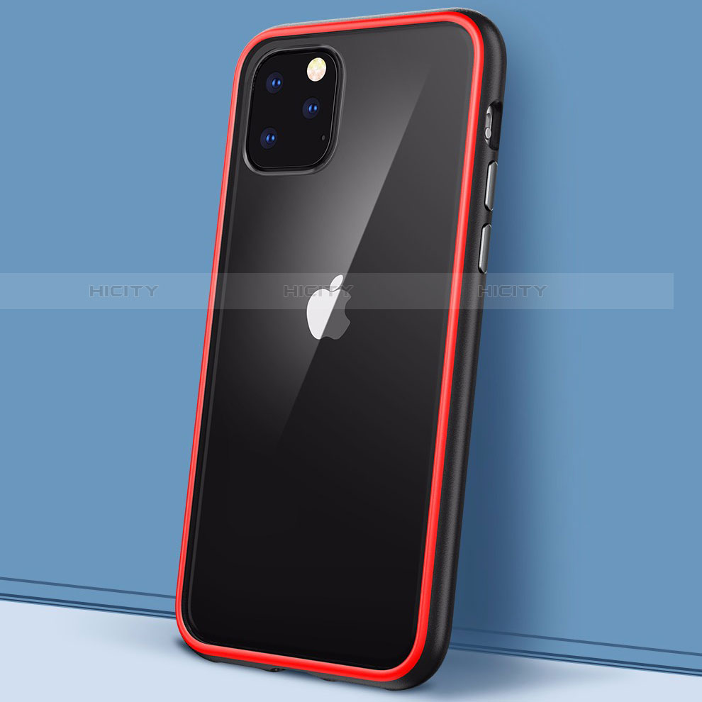 Apple iPhone 11 Pro用ハイブリットバンパーケース クリア透明 プラスチック 鏡面 カバー M02 アップル レッド