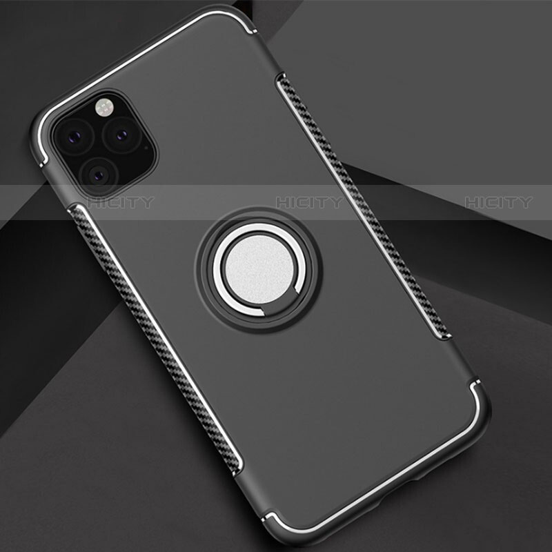 Apple iPhone 11 Pro用ハイブリットバンパーケース プラスチック アンド指輪 マグネット式 S01 アップル ブラック