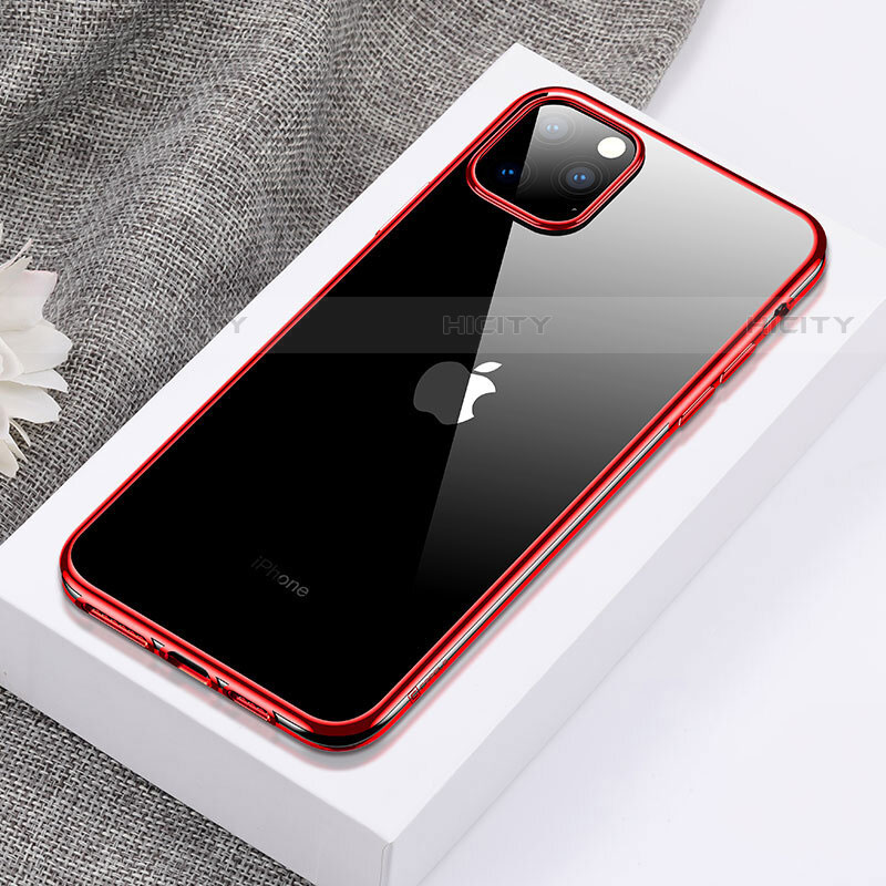Apple iPhone 11 Pro用極薄ソフトケース シリコンケース 耐衝撃 全面保護 クリア透明 H02 アップル レッド