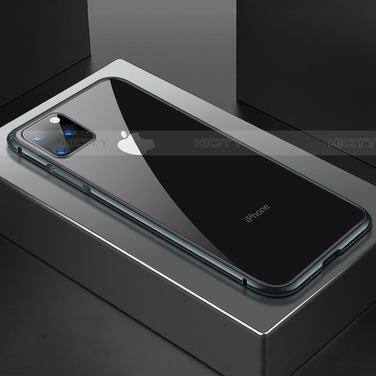 Apple iPhone 11 Pro用ケース 高級感 手触り良い アルミメタル 製の金属製 360度 フルカバーバンパー 鏡面 カバー M04 アップル ブラック