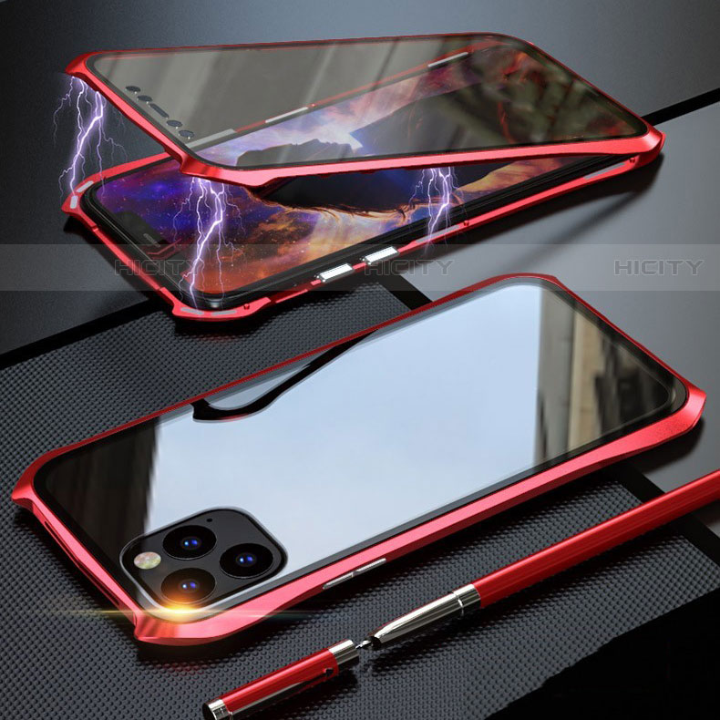 Apple iPhone 11 Pro用ケース 高級感 手触り良い アルミメタル 製の金属製 360度 フルカバーバンパー 鏡面 カバー M07 アップル レッド