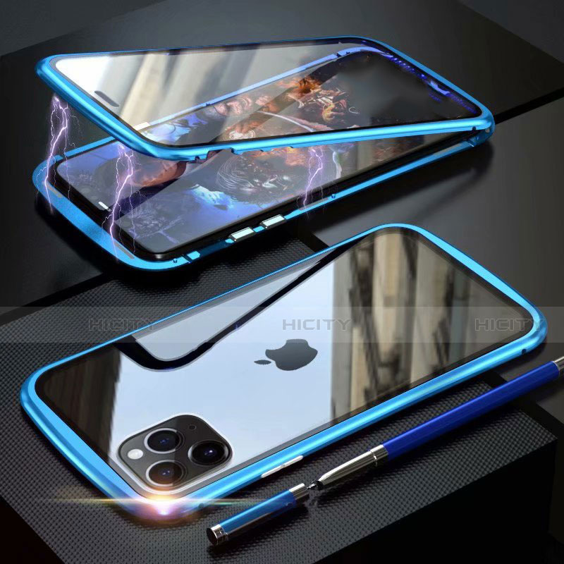 Apple iPhone 11 Pro用ケース 高級感 手触り良い アルミメタル 製の金属製 360度 フルカバーバンパー 鏡面 カバー M11 アップル ブルー