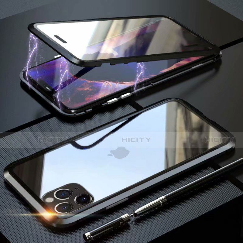 Apple iPhone 11 Pro用ケース 高級感 手触り良い アルミメタル 製の金属製 360度 フルカバーバンパー 鏡面 カバー M12 アップル ブラック