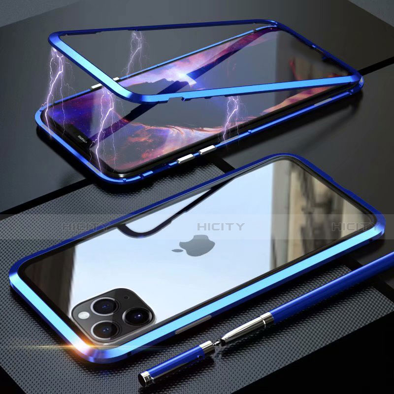 Apple iPhone 11 Pro用ケース 高級感 手触り良い アルミメタル 製の金属製 360度 フルカバーバンパー 鏡面 カバー M14 アップル ブルー