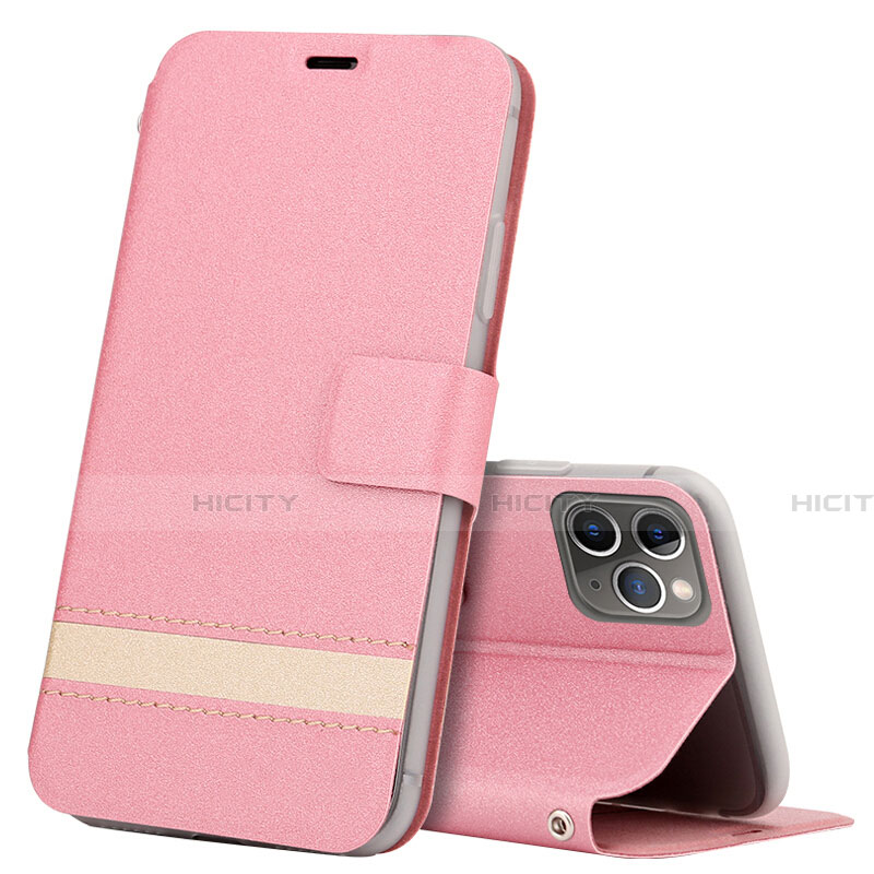 Apple iPhone 11 Pro用手帳型 レザーケース スタンド カバー T08 アップル ピンク
