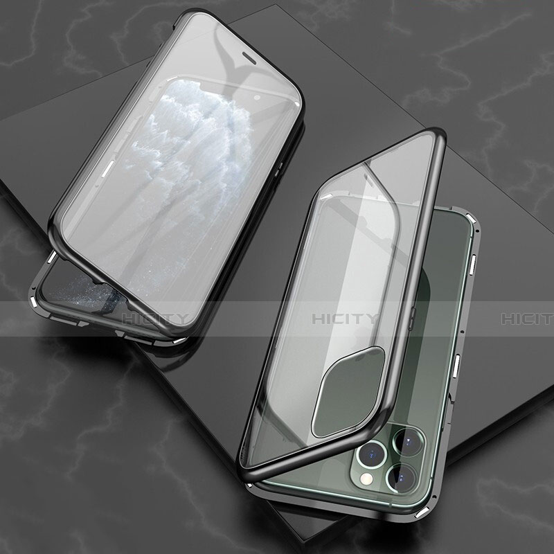 Apple iPhone 11 Pro用ケース 高級感 手触り良い アルミメタル 製の金属製 360度 フルカバーバンパー 鏡面 カバー T06 アップル ブラック