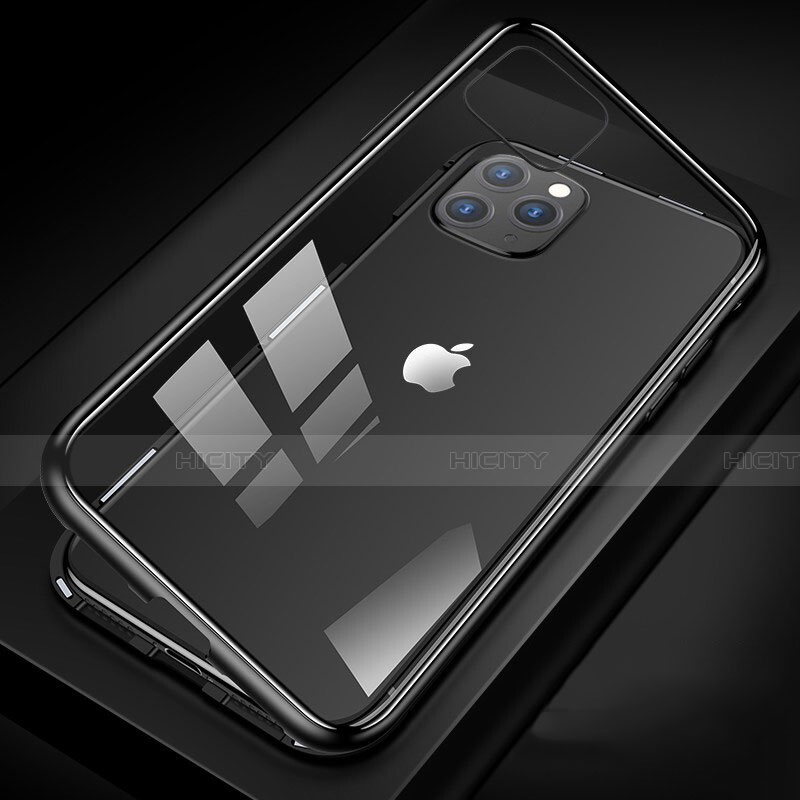 Apple iPhone 11 Pro用ケース 高級感 手触り良い アルミメタル 製の金属製 360度 フルカバーバンパー 鏡面 カバー T09 アップル ブラック