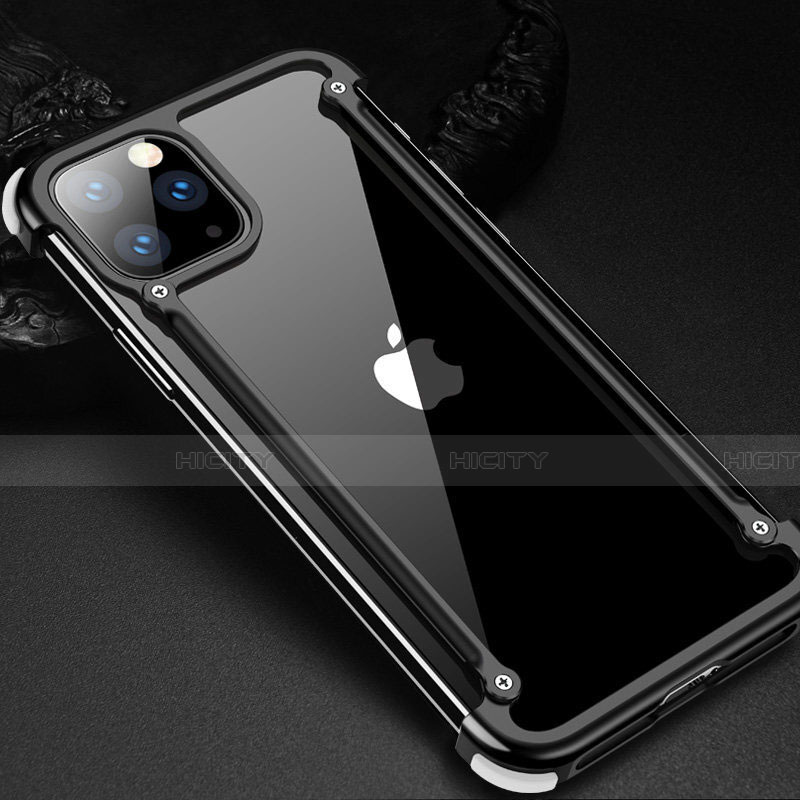 Apple iPhone 11 Pro用ケース 高級感 手触り良い アルミメタル 製の金属製 バンパー カバー T02 アップル ブラック