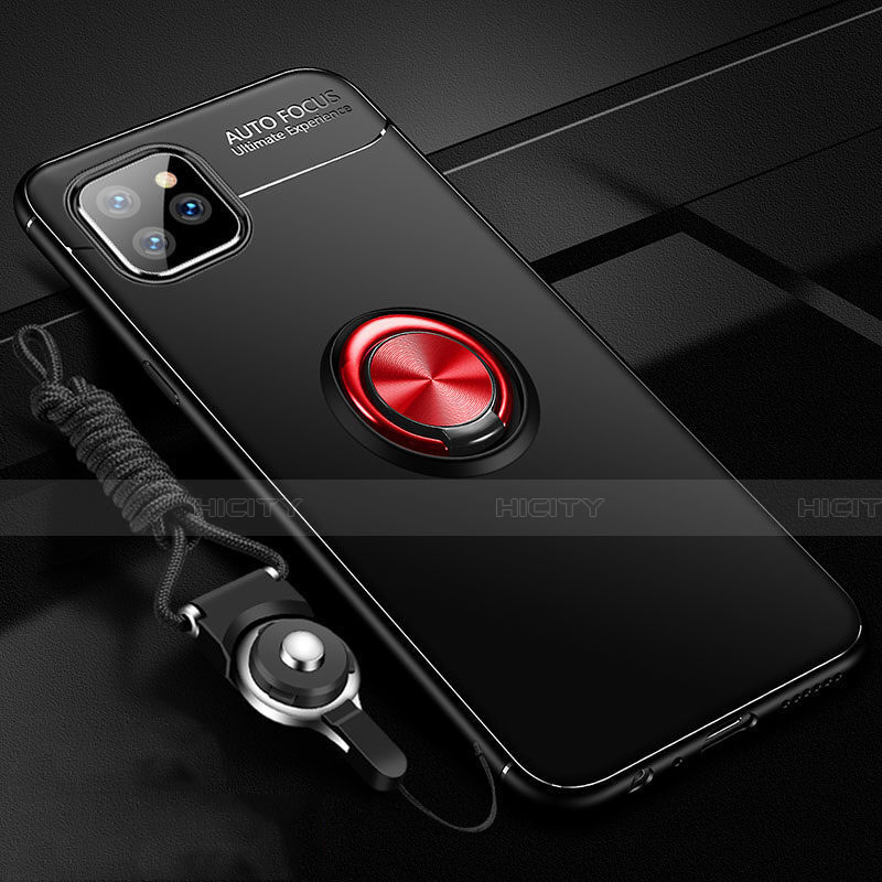 Apple iPhone 11 Pro用極薄ソフトケース シリコンケース 耐衝撃 全面保護 アンド指輪 マグネット式 バンパー T01 アップル レッド・ブラック