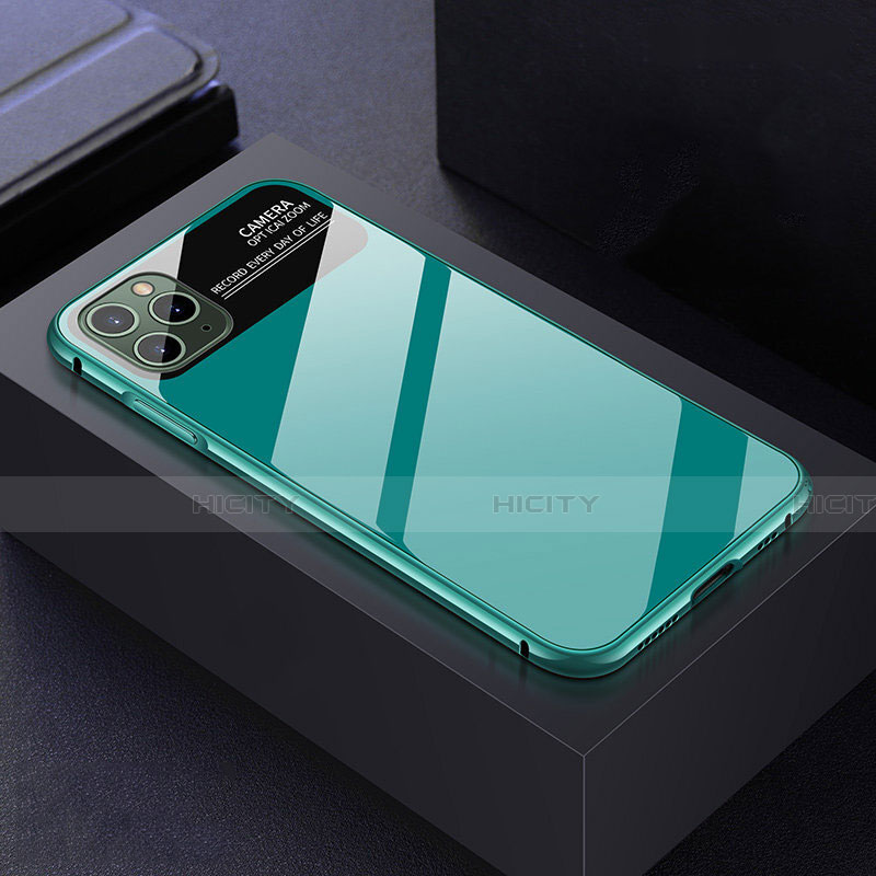 Apple iPhone 11 Pro用ケース 高級感 手触り良い アルミメタル 製の金属製 360度 フルカバーバンパー 鏡面 カバー T04 アップル シアン
