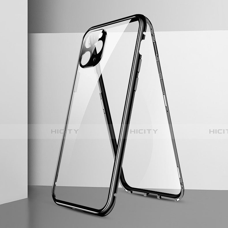 Apple iPhone 11 Pro用ケース 高級感 手触り良い アルミメタル 製の金属製 360度 フルカバーバンパー 鏡面 カバー T05 アップル ブラック