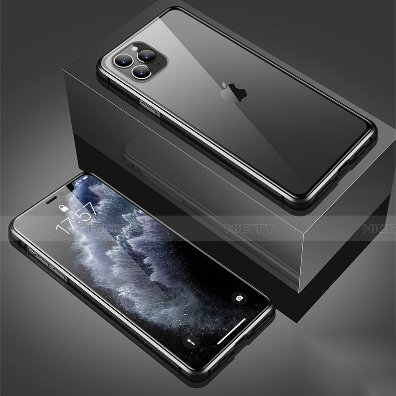Apple iPhone 11 Pro用ケース 高級感 手触り良い アルミメタル 製の金属製 360度 フルカバーバンパー 鏡面 カバー T01 アップル ブラック