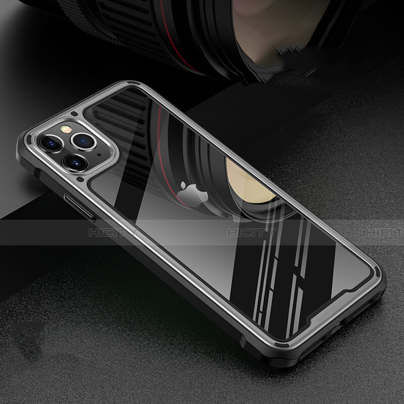 Apple iPhone 11 Pro用ケース 高級感 手触り良い アルミメタル 製の金属製 360度 フルカバーバンパー 鏡面 カバー T03 アップル シルバー