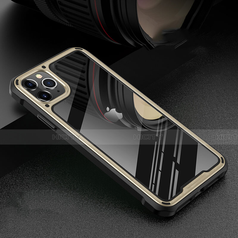 Apple iPhone 11 Pro用ケース 高級感 手触り良い アルミメタル 製の金属製 360度 フルカバーバンパー 鏡面 カバー T03 アップル ゴールド
