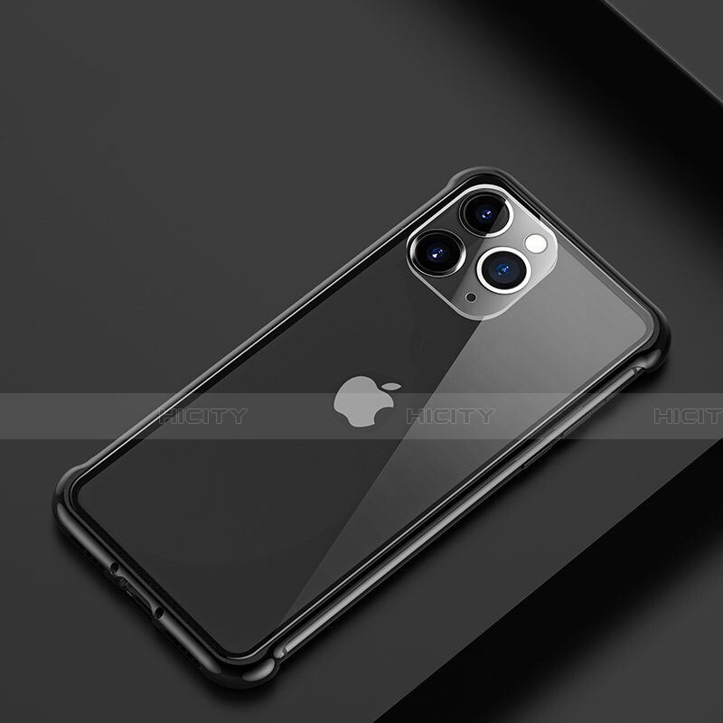 Apple iPhone 11 Pro用ケース 高級感 手触り良い アルミメタル 製の金属製 バンパー カバー T01 アップル ブラック